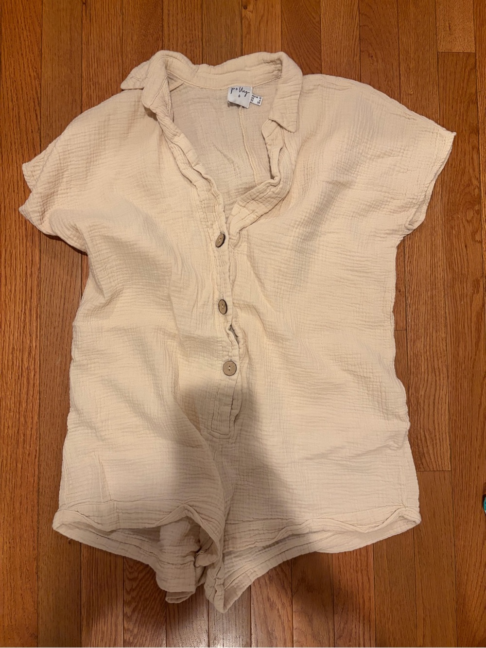 Princess Polly Cream Gauze Button Romper